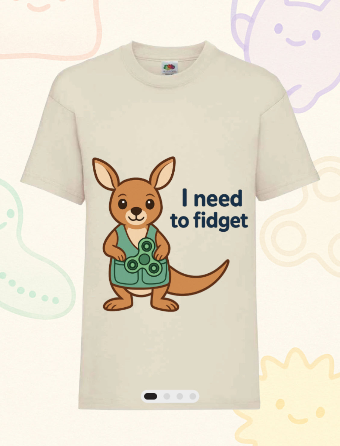 “I Need to Fidget” – Sensory Squad T-Shirt (Featuring Roo the Regulating Kangaroo)