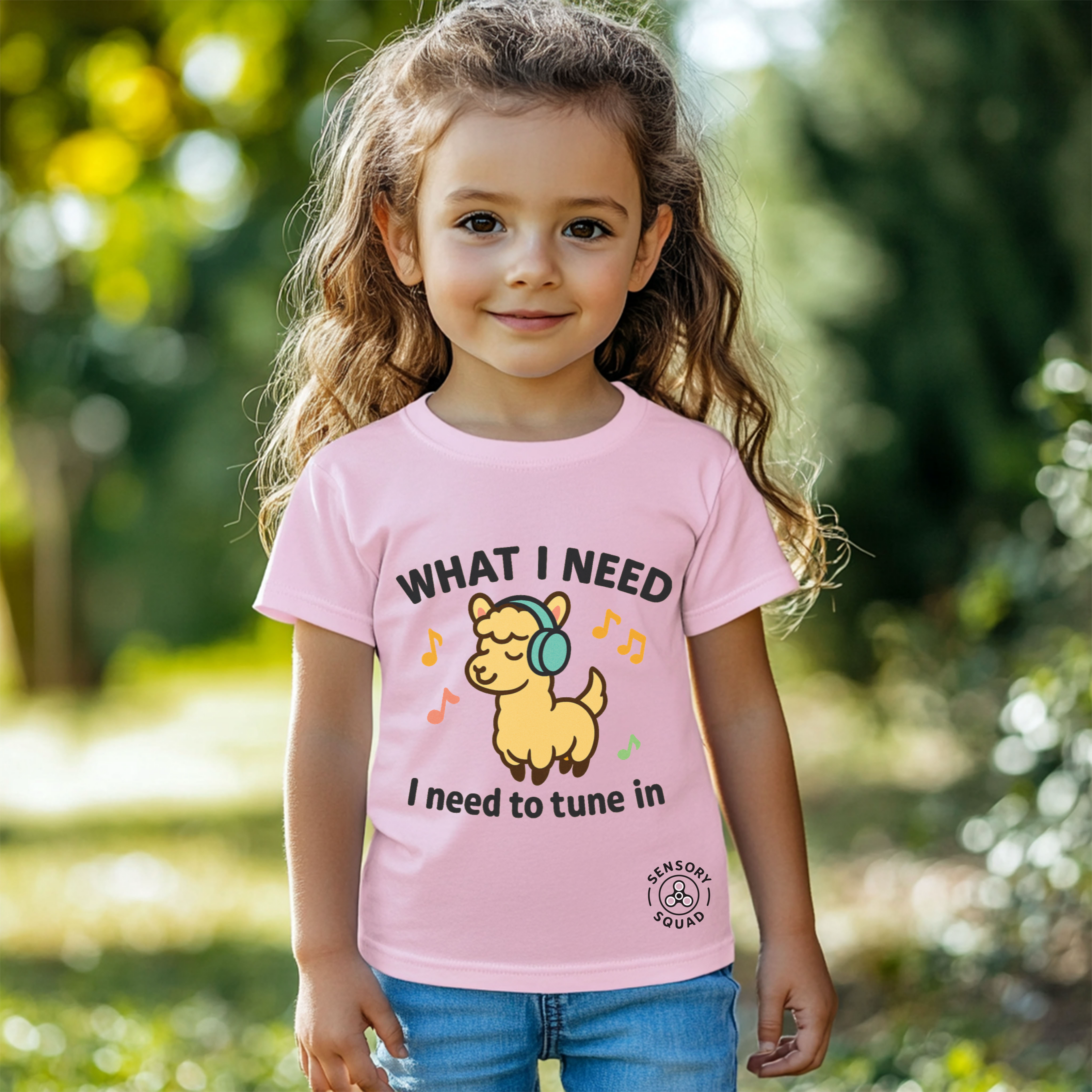 “What I Need Is to Tune In” – Sensory Squad T-Shirt Featuring Lennard the Llama