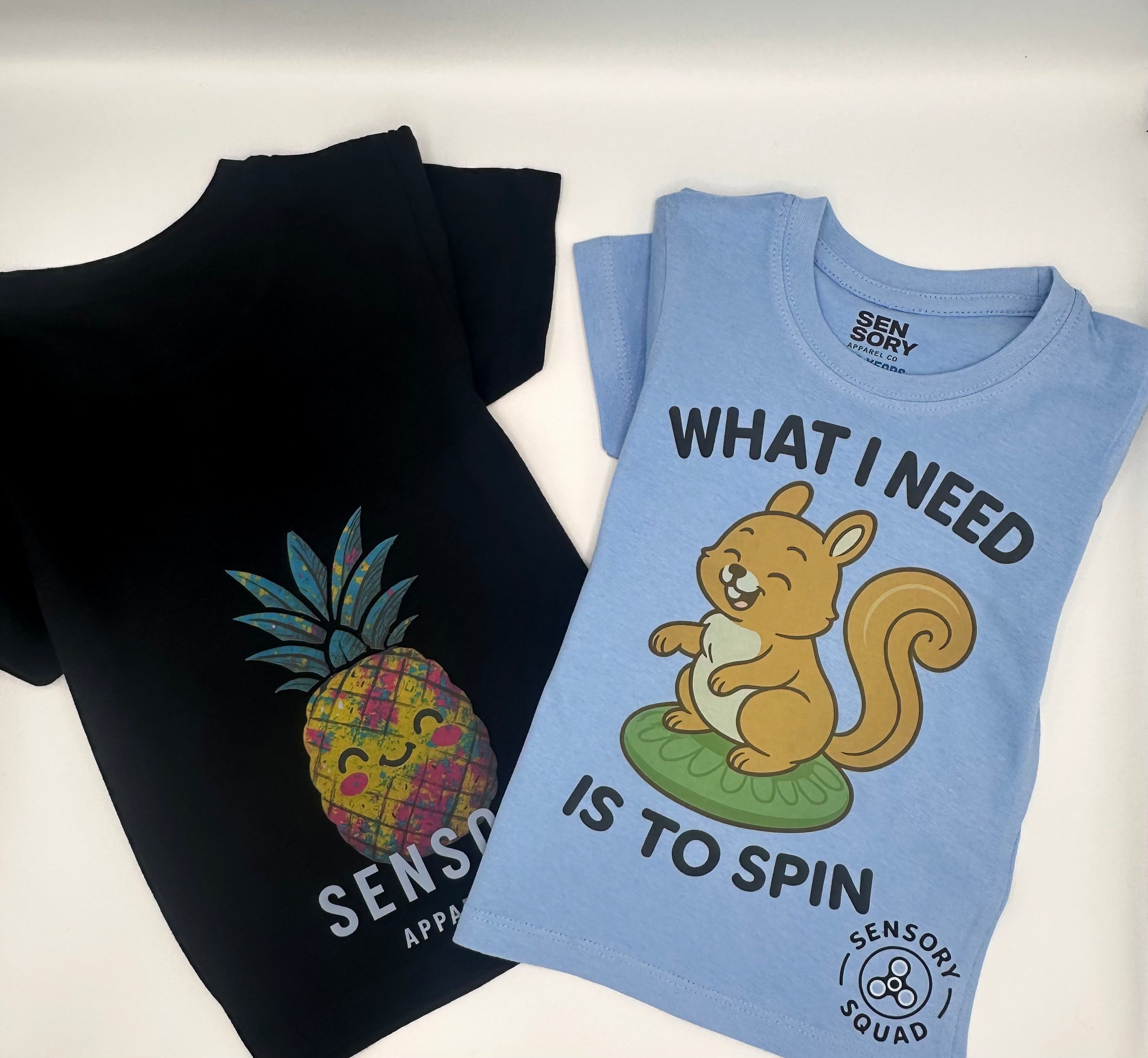 “What I Need Is to Spin” – Sensory Squad T-Shirt (Featuring Spinny the Squirrel)