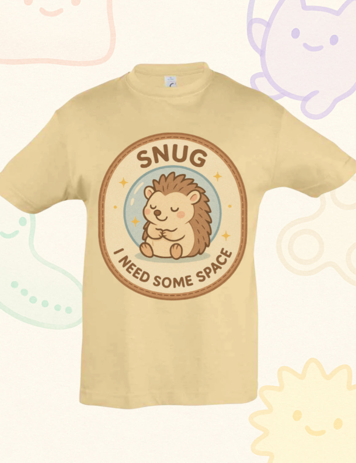 “Snug – I Need Some Space” – Sensory Squad T-Shirt (Featuring Hula the Hedgehog)