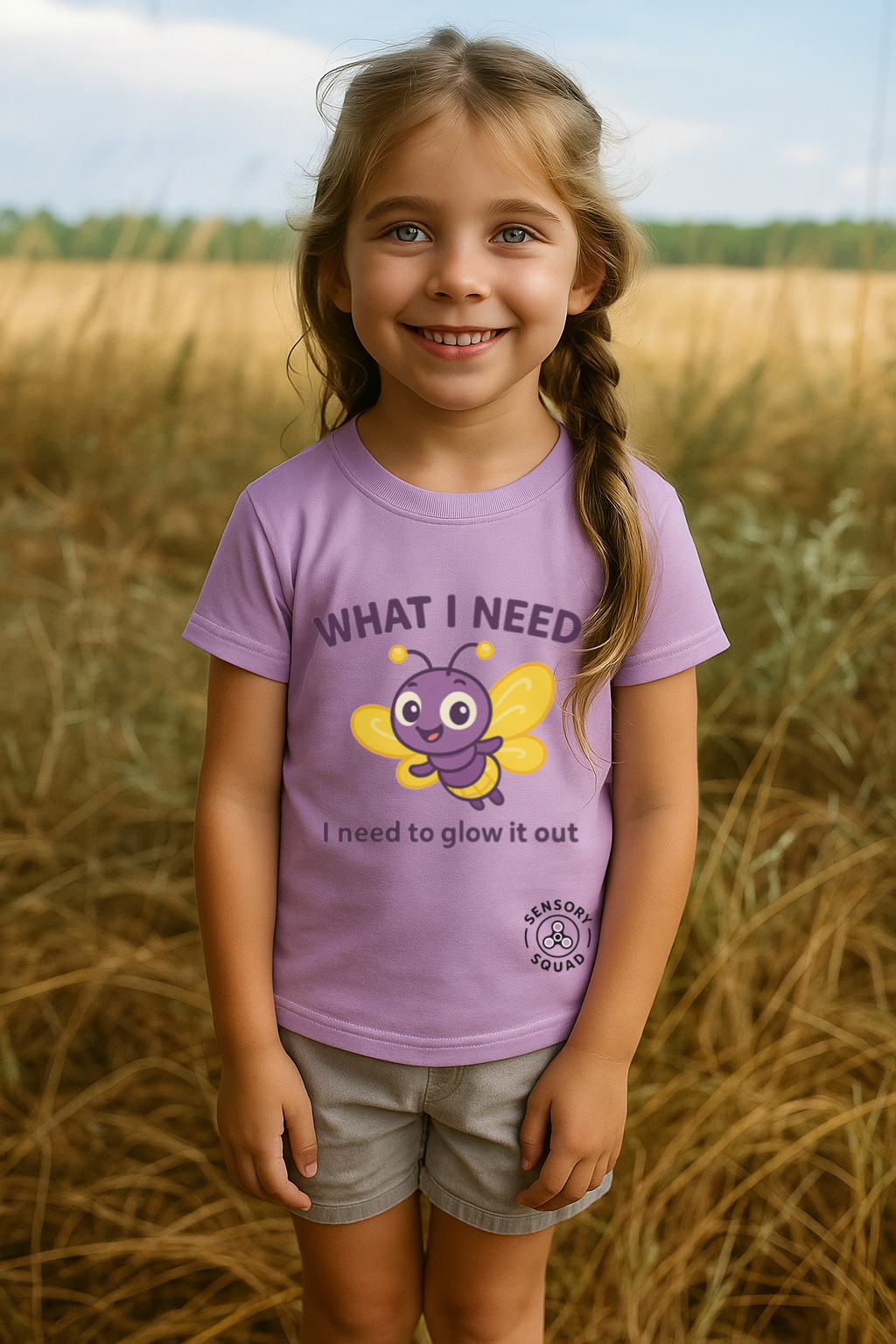 “What I Need Is to Glow It Out” – Sensory Squad T-Shirt Featuring Glowy the Firefly