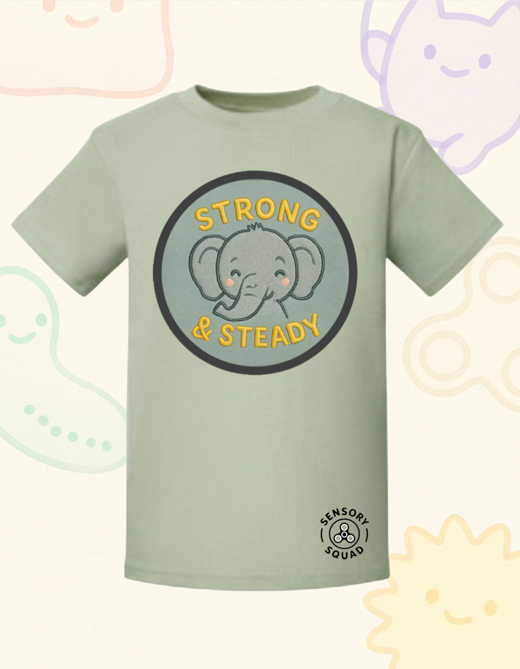 “Strong & Steady” – Sensory Squad T-Shirt (Featuring Evelyn the Elephant)