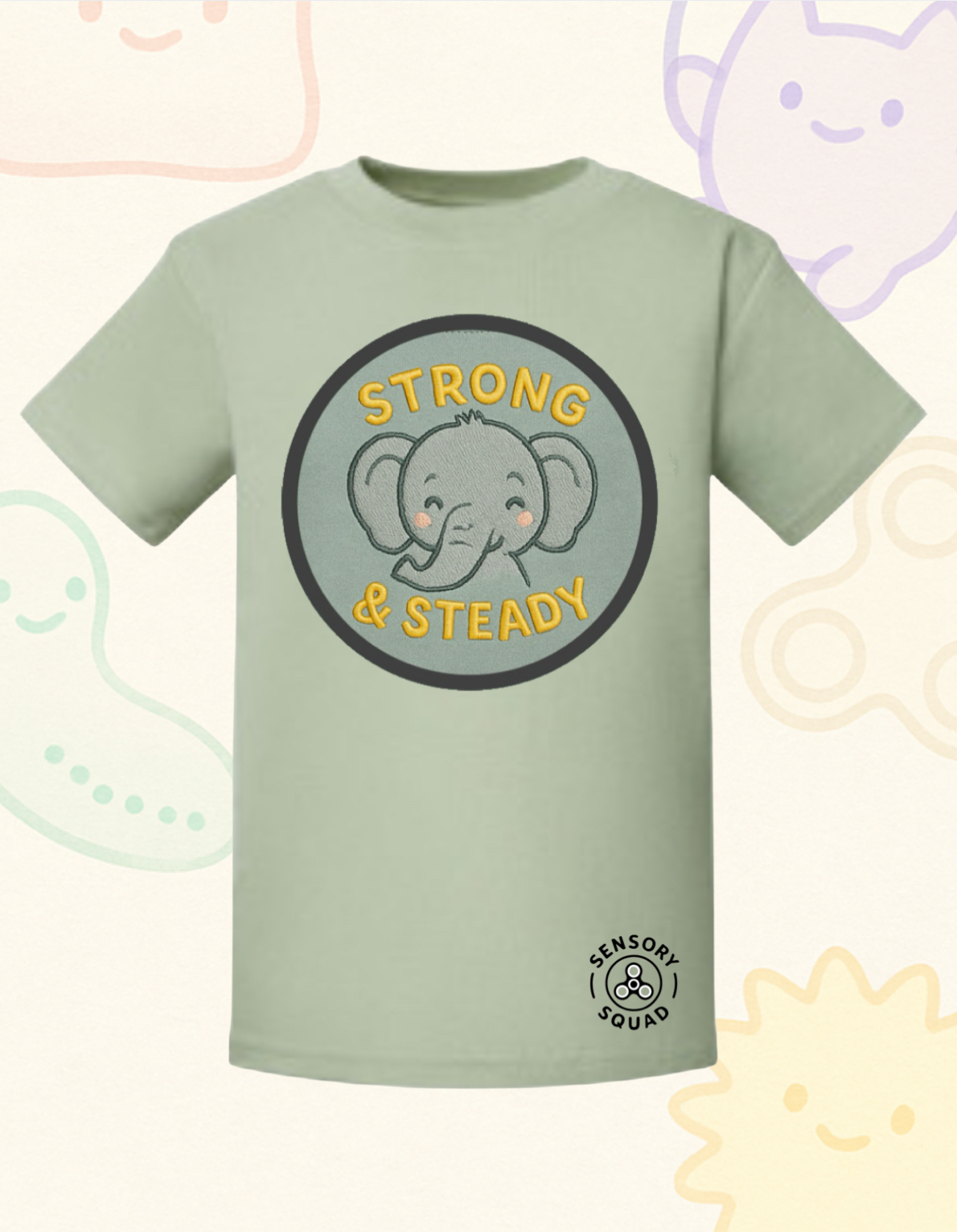 “Strong & Steady” – Sensory Squad T-Shirt (Featuring Evelyn the Elephant)