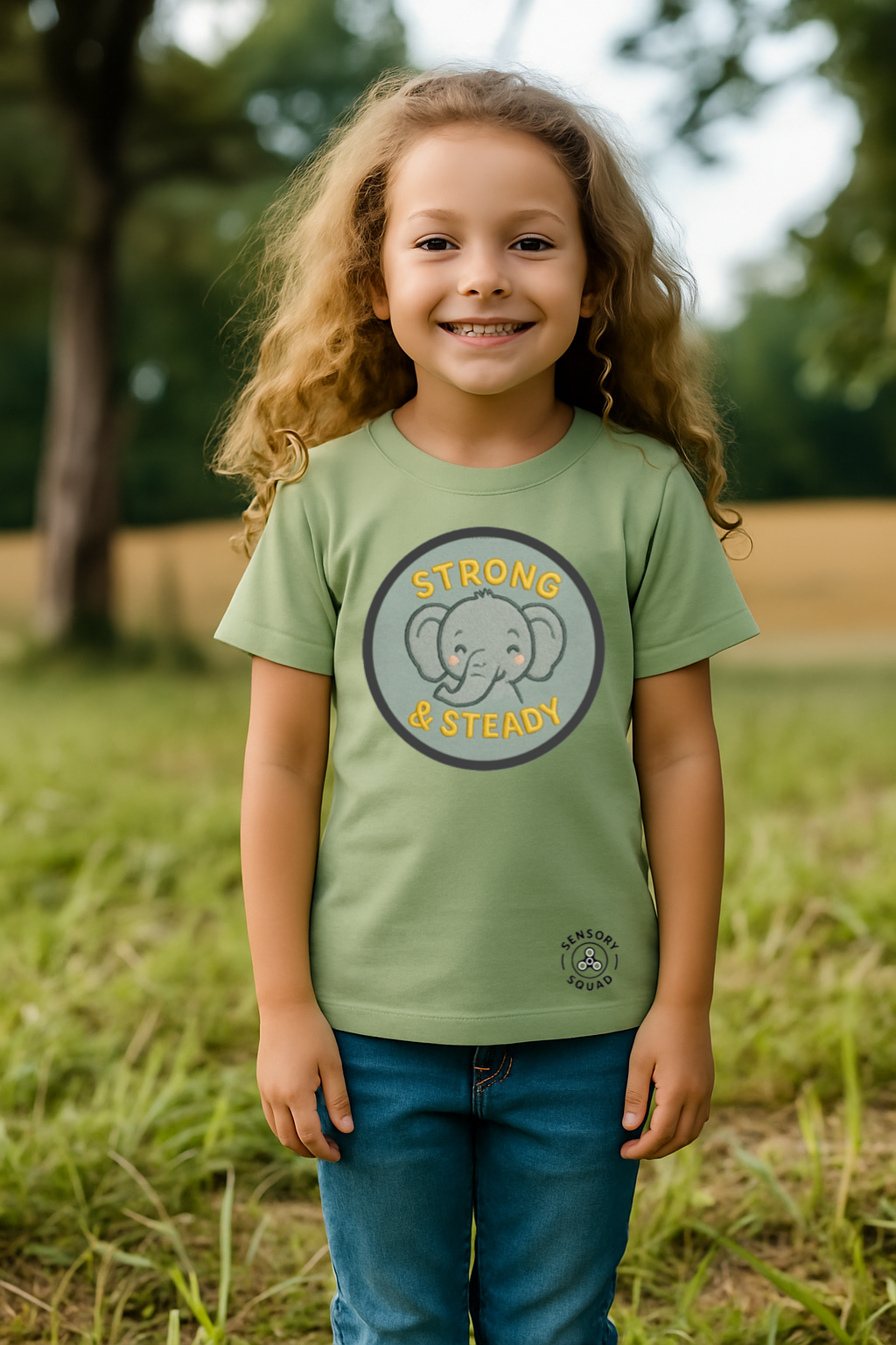 “Strong & Steady” – Sensory Squad T-Shirt (Featuring Evelyn the Elephant)