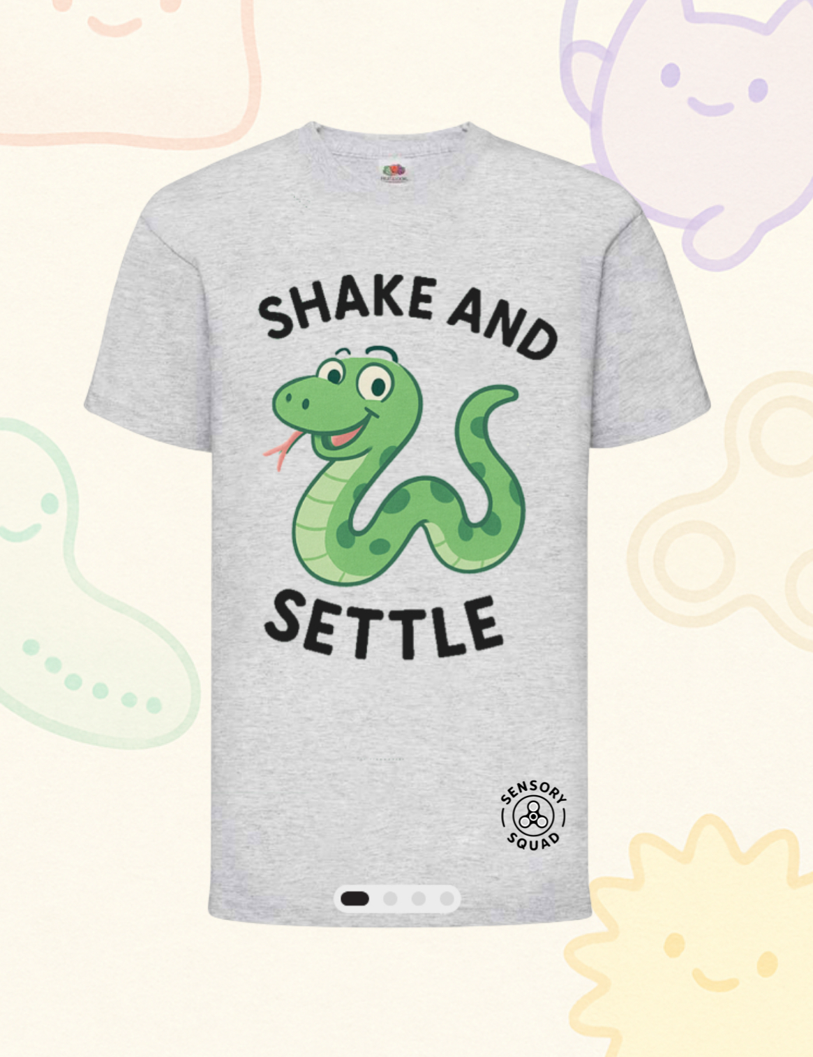 “Shake and Settle” – Sensory Squad T-Shirt (Featuring Shakey Snakey)